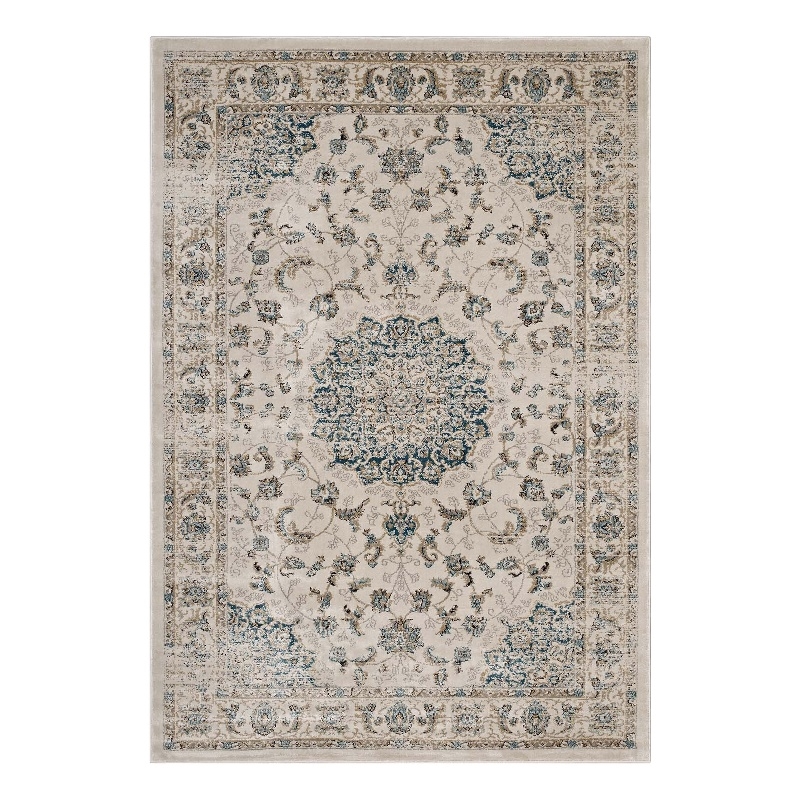 Atara Distressed Vintage Medallion 5x8 Area Rug in Teal and Beige