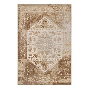 Rosina Distressed Vintage Medallion 5x8 Area Rug in Tan and Cream