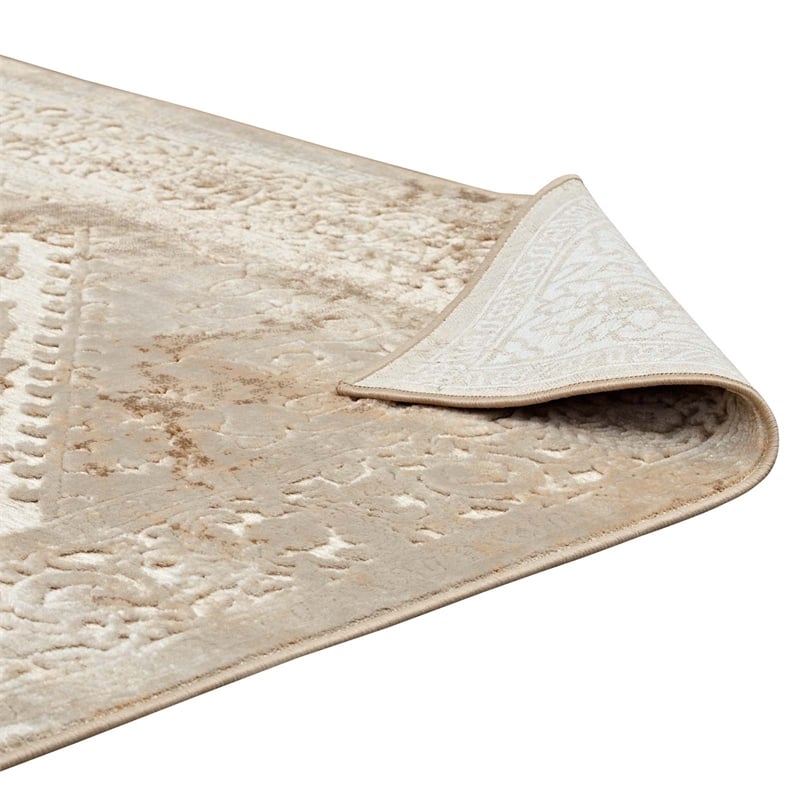 Rosina Distressed Vintage Medallion 8x10 Area Rug in Tan and Cream