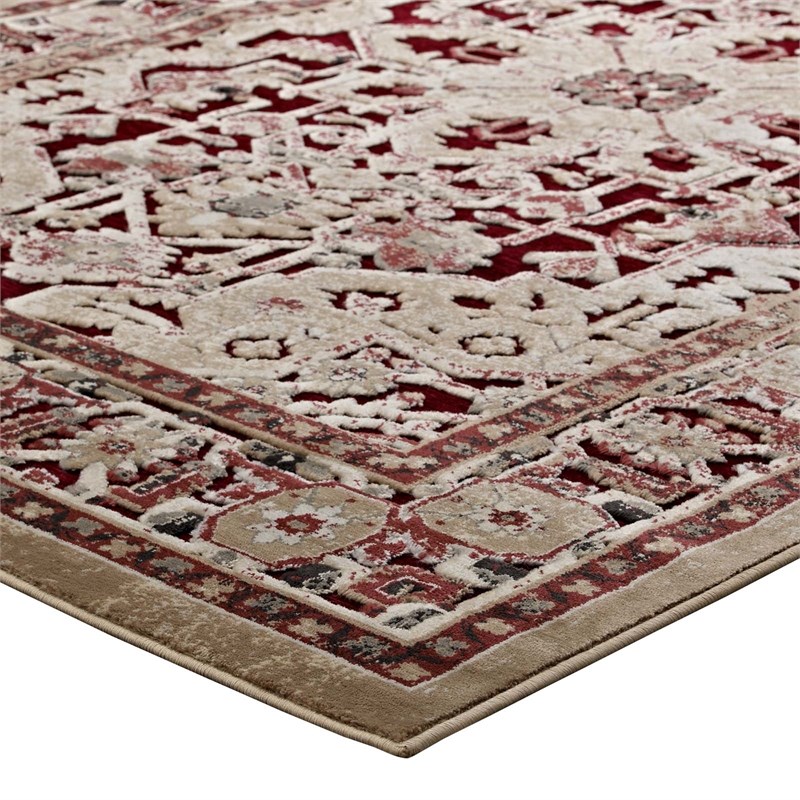 Grania Ornate Vintage Floral Turkish 5x8 Area Rug in Burgundy and Tan