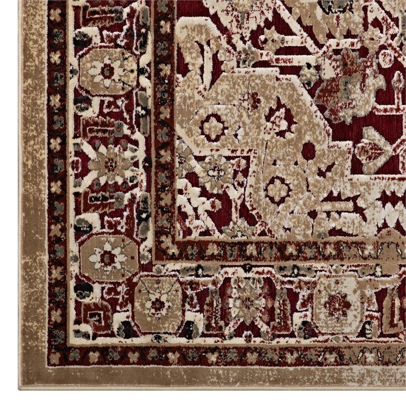 Grania Ornate Vintage Floral Turkish 5x8 Area Rug in Burgundy and Tan