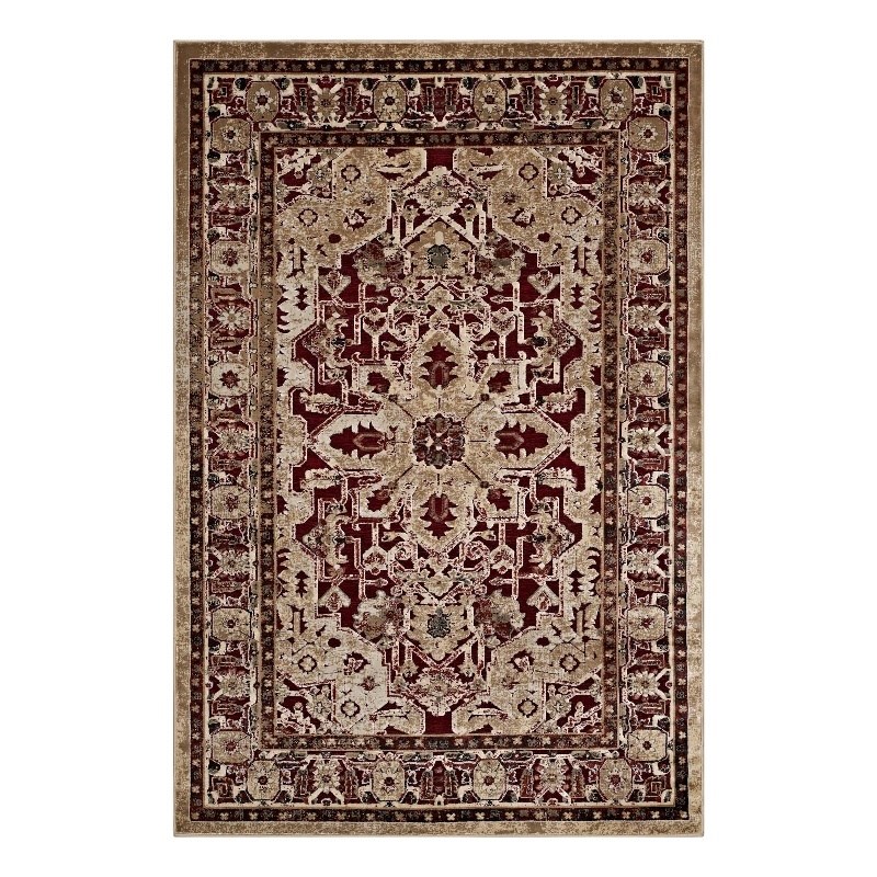 Grania Ornate Vintage Floral Turkish 5x8 Area Rug in Burgundy and Tan