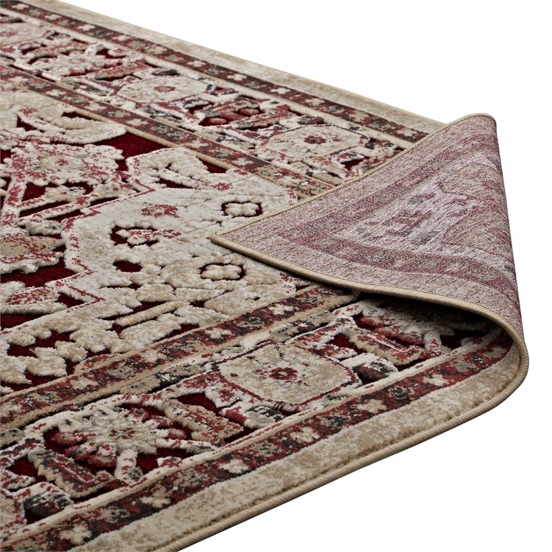 Grania Ornate Vintage Floral Turkish 5x8 Area Rug in Burgundy and Tan