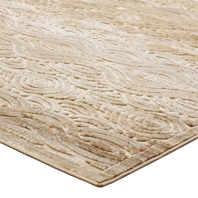 Kennocha Rustic Vintage Abstract Waves 5x8 Area Rug in Tan and Cream