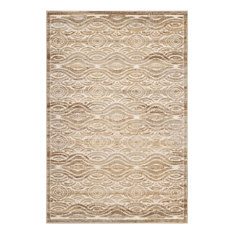 Kennocha Rustic Vintage Abstract Waves 5x8 Area Rug in Tan and Cream