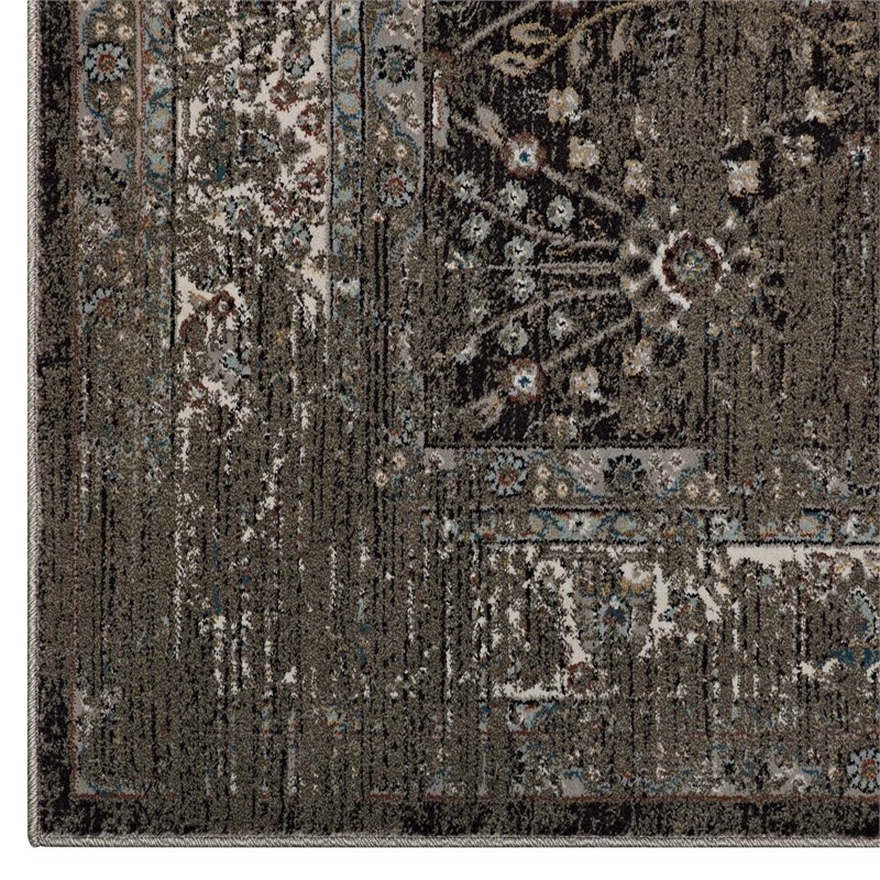 Berit Distressed Vintage Floral Lattice 8x10 Area Rug in Brown and Beige