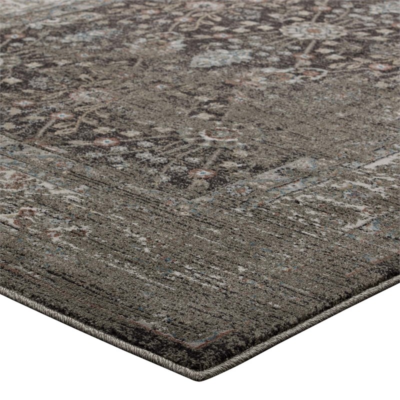 Berit Distressed Vintage Floral Lattice 8x10 Area Rug in Brown and Beige