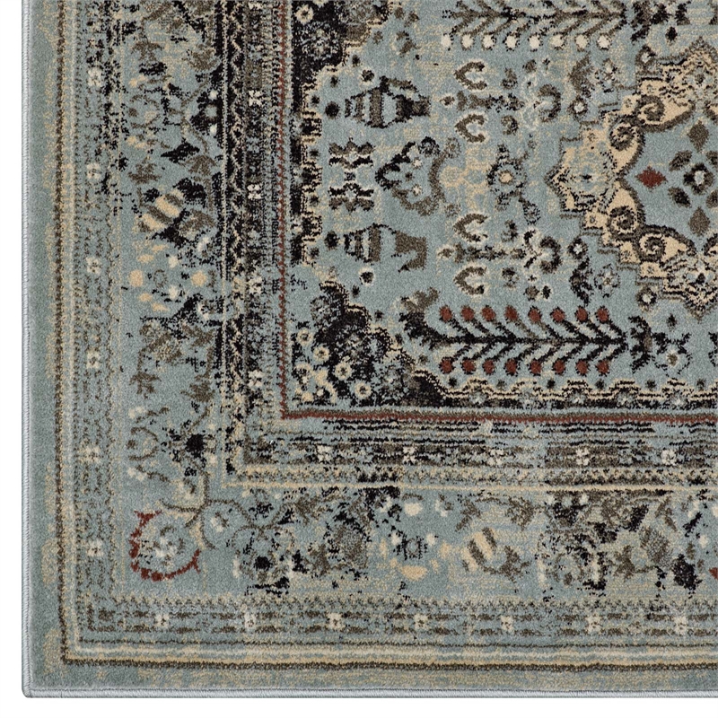 Enye Distressed Vintage Floral Lattice 8x10 Area Rug in Brown and Silver Blue