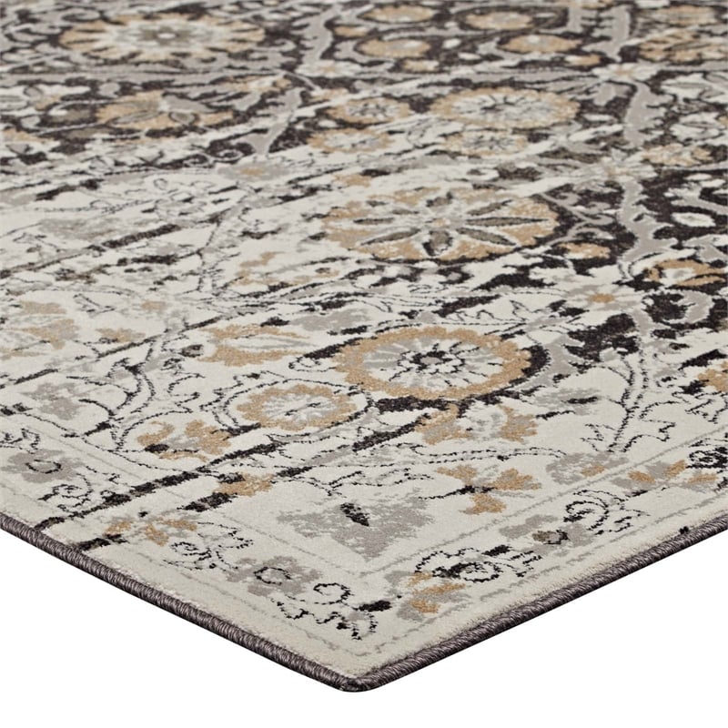 Ganesa Distressed Diamond Floral Lattice 8x10 Area Rug in Black and Beige