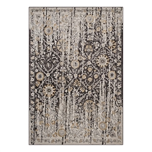 Ganesa Distressed Diamond Floral Lattice 8x10 Area Rug in Black and Beige