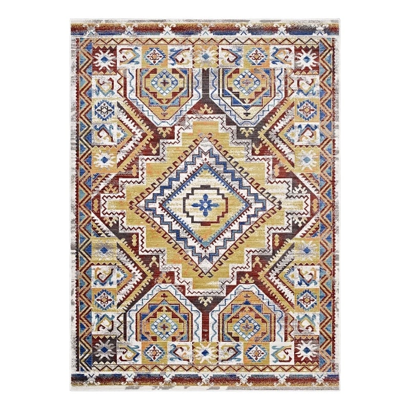 Florita Distressed Southwestern Aztec 5x8 Area Rug in Multicolored