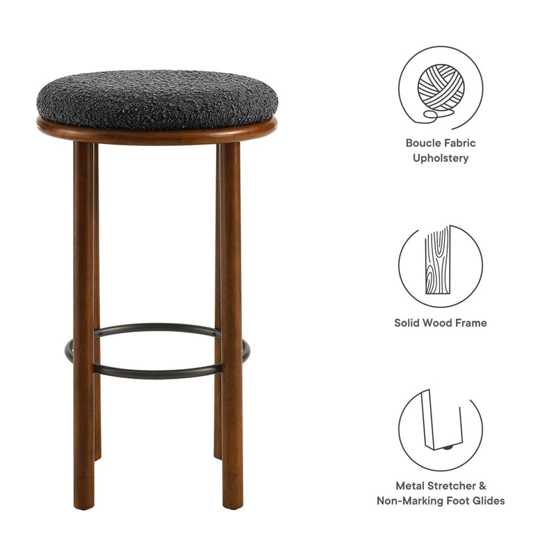 Fable Boucle Fabric Bar Stools - Set of 2 in Walnut Charcoal