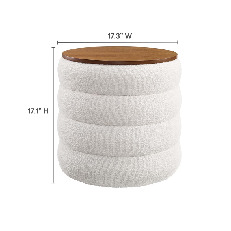 Mezzo Round Boucle Fabric Storage Ottoman in Cloud