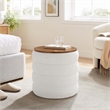Mezzo Round Boucle Fabric Storage Ottoman in Cloud