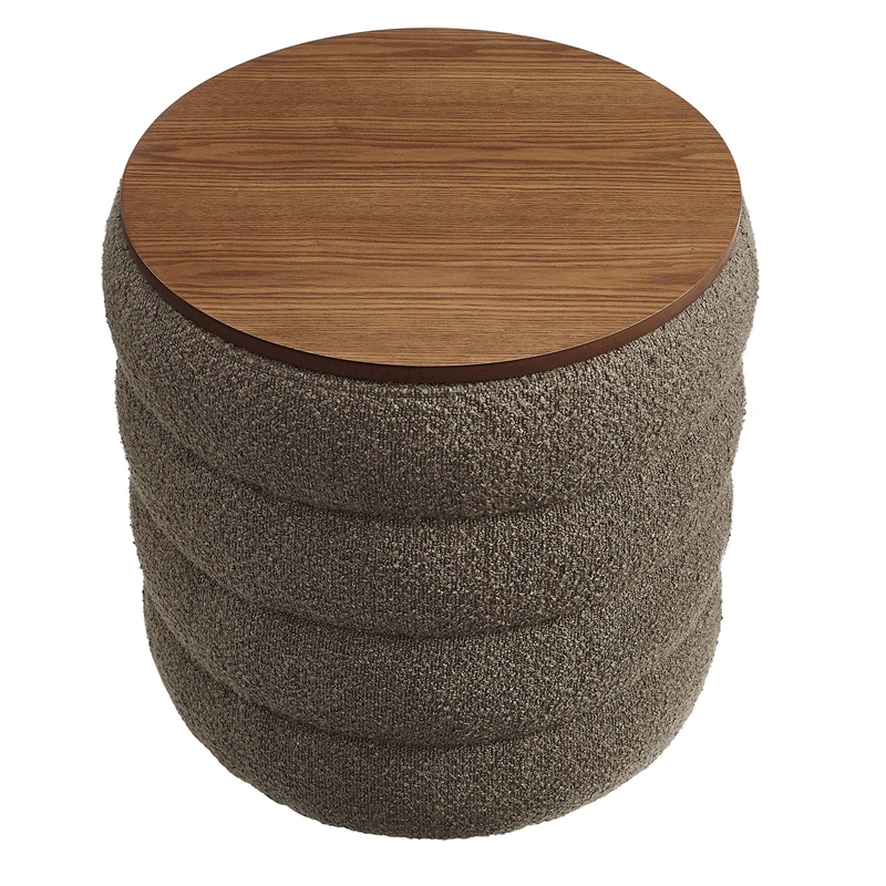 Mezzo Round Boucle Fabric Storage Ottoman in Pebble