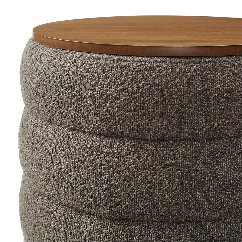Mezzo Round Boucle Fabric Storage Ottoman in Pebble