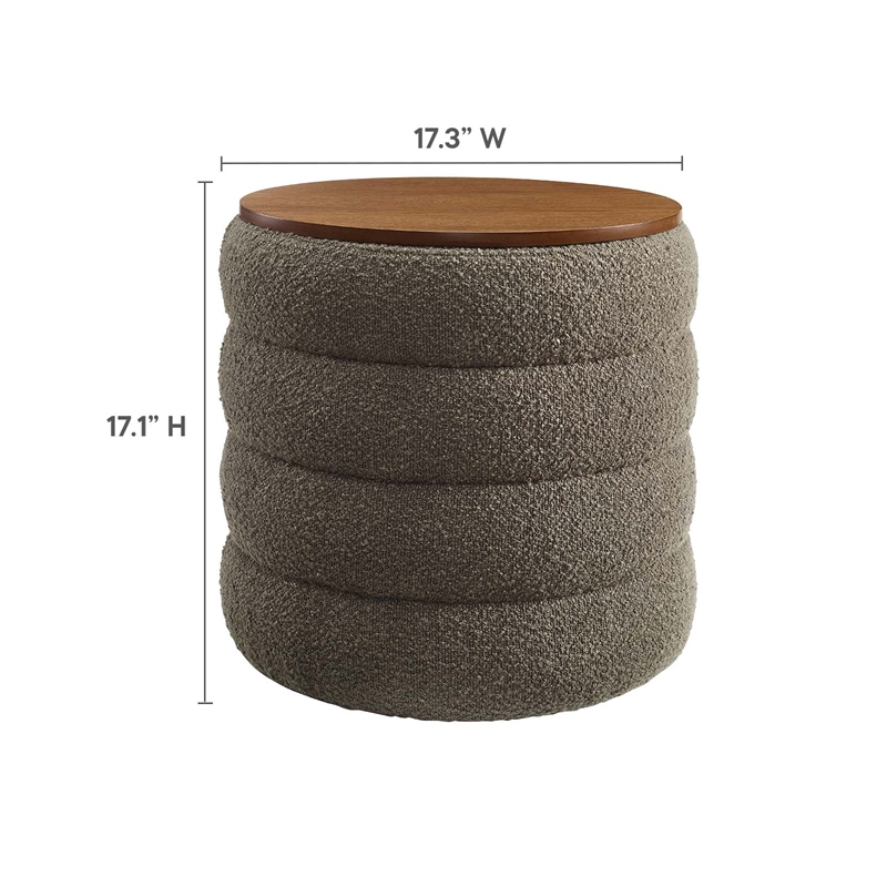 Mezzo Round Boucle Fabric Storage Ottoman in Pebble