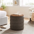 Mezzo Round Boucle Fabric Storage Ottoman in Pebble