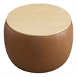 Perla Round Vegan Leather Storage Ottoman in Tan