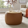 Perla Round Vegan Leather Storage Ottoman in Tan
