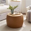 Perla Round Vegan Leather Storage Ottoman in Tan