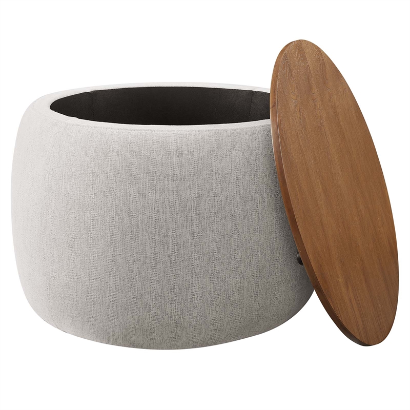 Perla Upholstered Fabric Storage Ottoman in Ivory Fabric
