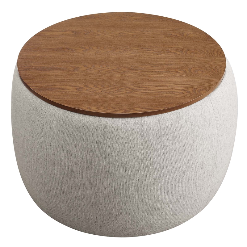 Perla Upholstered Fabric Storage Ottoman in Ivory Fabric