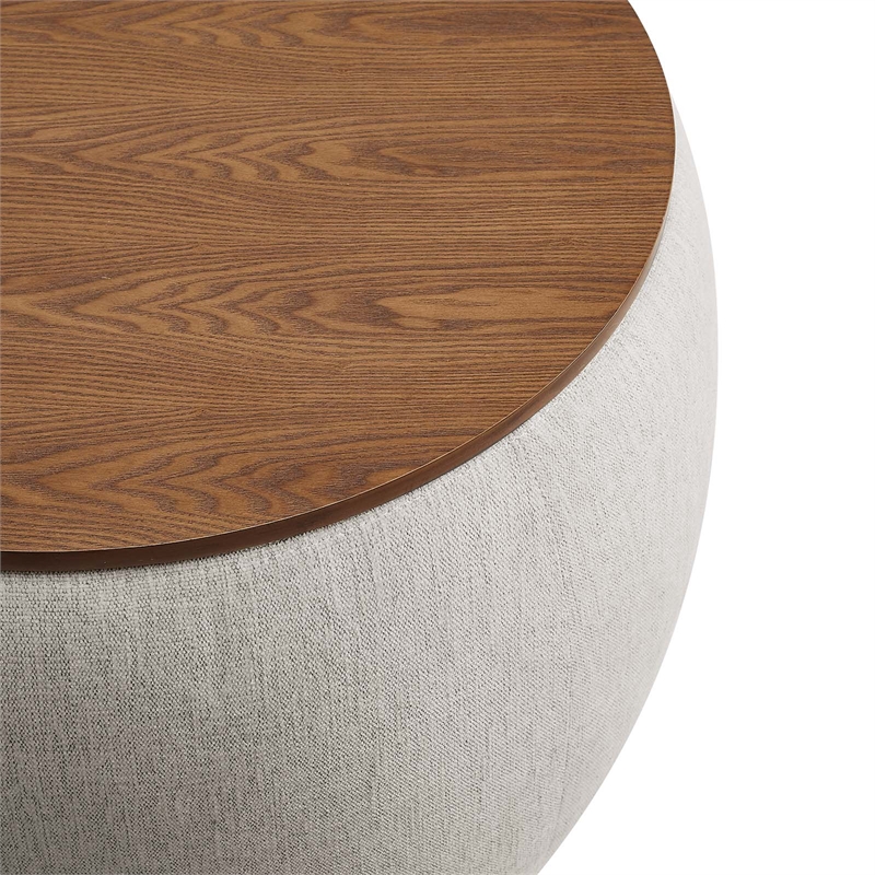 Perla Upholstered Fabric Storage Ottoman in Ivory Fabric