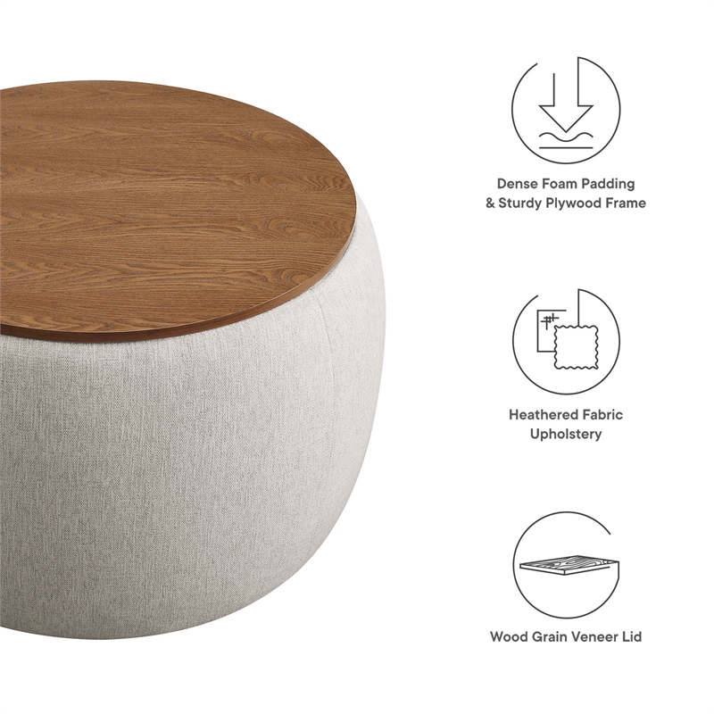 Perla Upholstered Fabric Storage Ottoman in Ivory Fabric