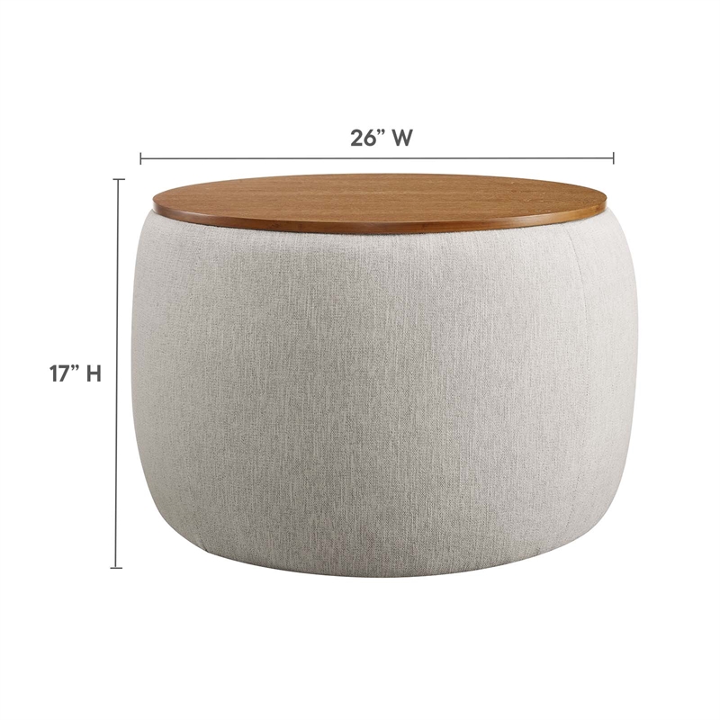 Perla Upholstered Fabric Storage Ottoman in Ivory Fabric