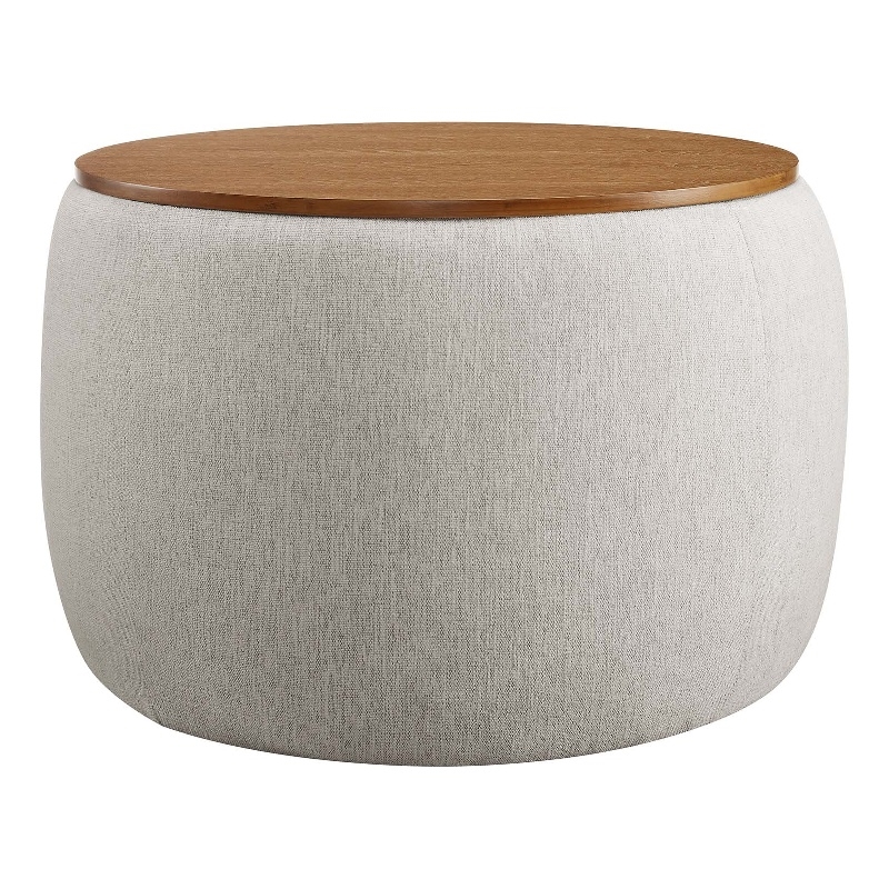 Perla Upholstered Fabric Storage Ottoman in Ivory Fabric