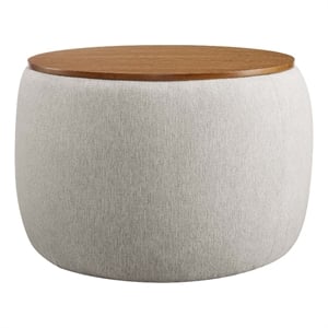 Perla Upholstered Fabric Storage Ottoman in Ivory Fabric