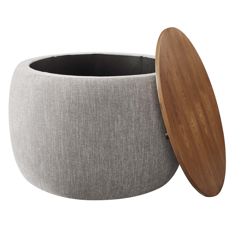 Perla Upholstered Fabric Storage Ottoman in Heathered Weave Wheat