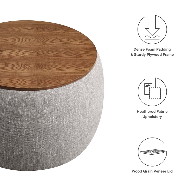 Perla Upholstered Fabric Storage Ottoman in Heathered Weave Wheat