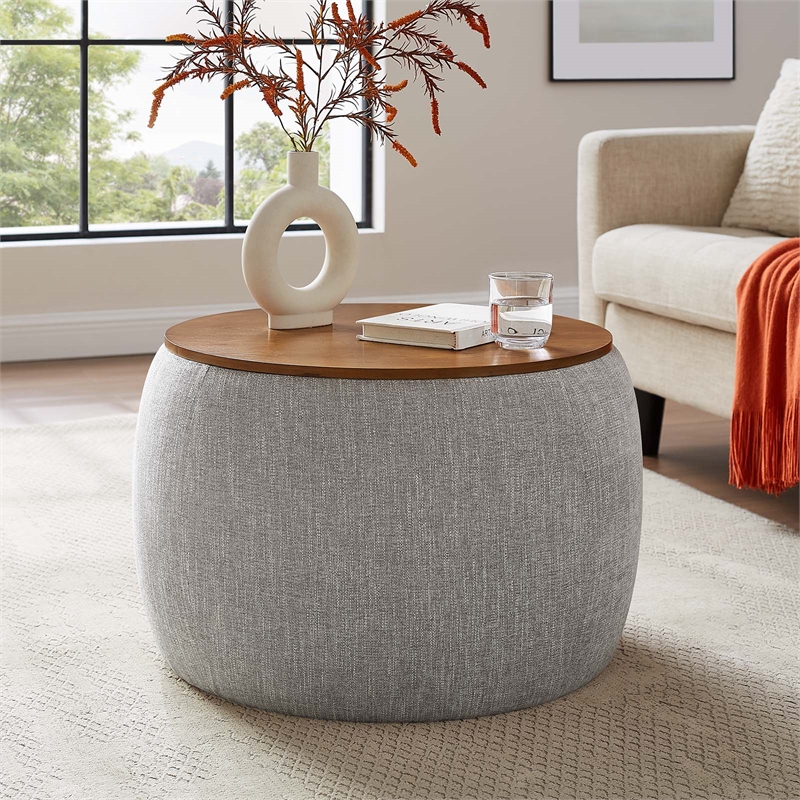 Perla Upholstered Fabric Storage Ottoman in Heathered Weave Wheat