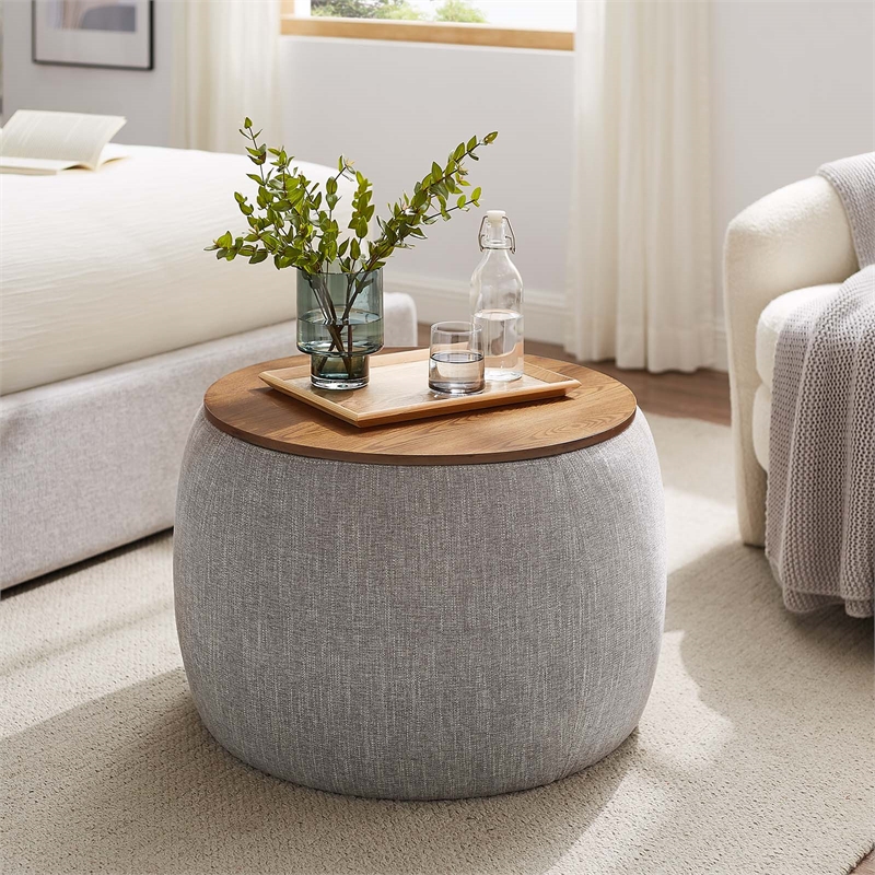 Perla Upholstered Fabric Storage Ottoman in Heathered Weave Wheat