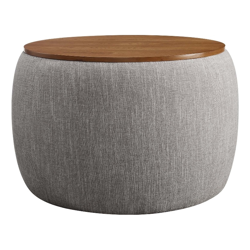 Perla Upholstered Fabric Storage Ottoman in Heathered Weave Wheat