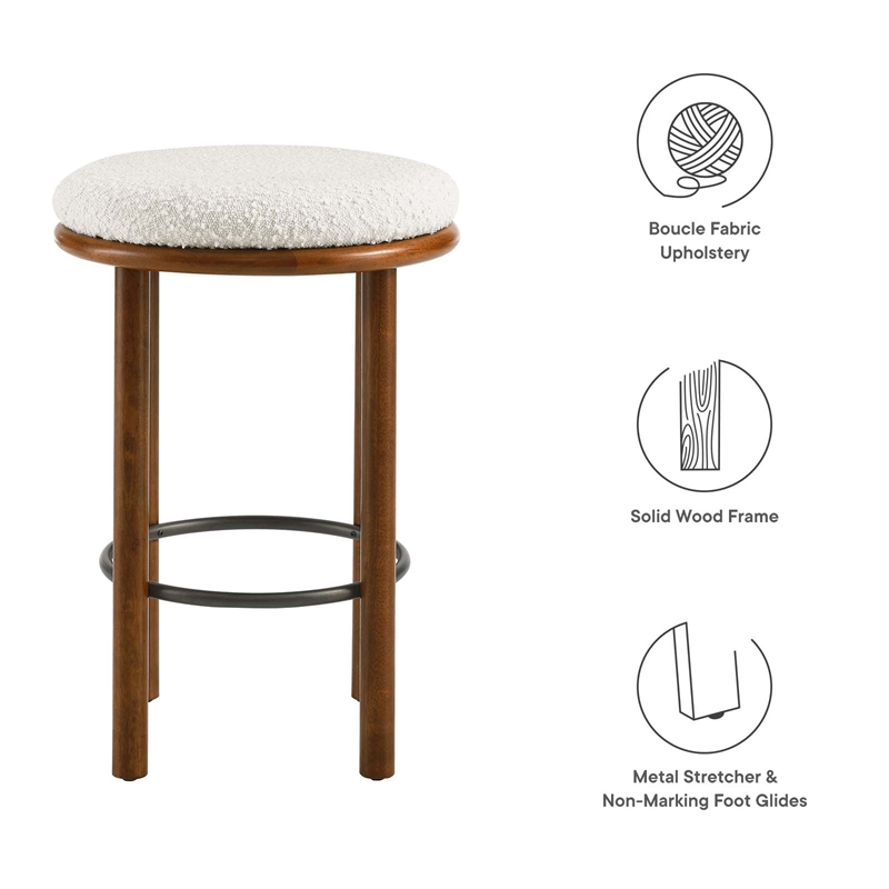 Fable Boucle Fabric Counter Stools - Set of 2 in Walnut Ivory