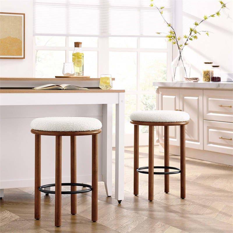 Fable Boucle Fabric Counter Stools - Set of 2 in Walnut Ivory