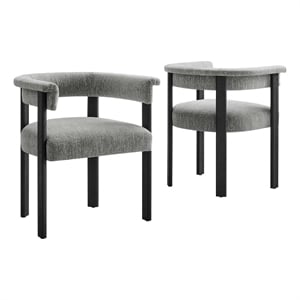 Woven Heathered Fabric Upholstered Barrel Dining Chairs - Set of 2