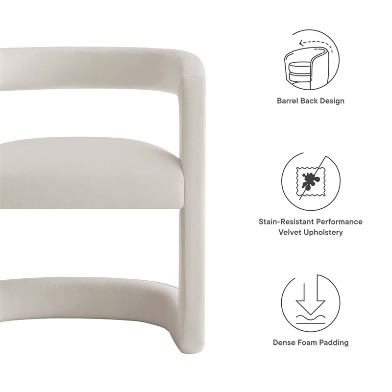 Winslow Performance Velvet Barrel Accent Chair in Alabaster