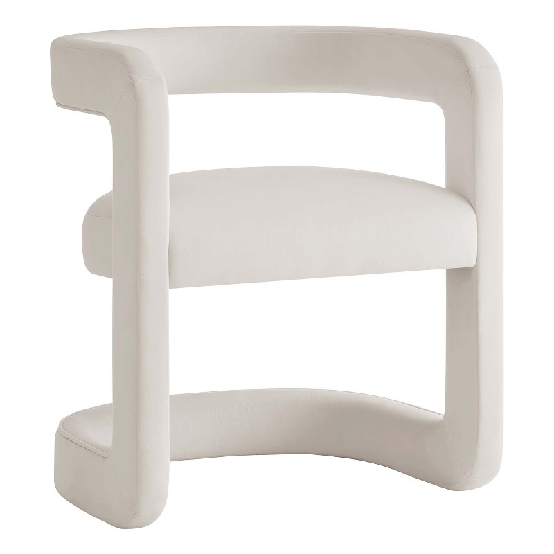 Winslow Performance Velvet Barrel Accent Chair in Alabaster