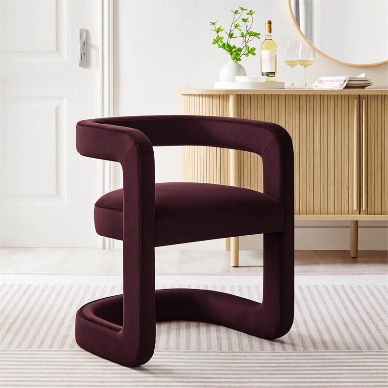Winslow Performance Velvet Barrel Accent Chair in Mulberry