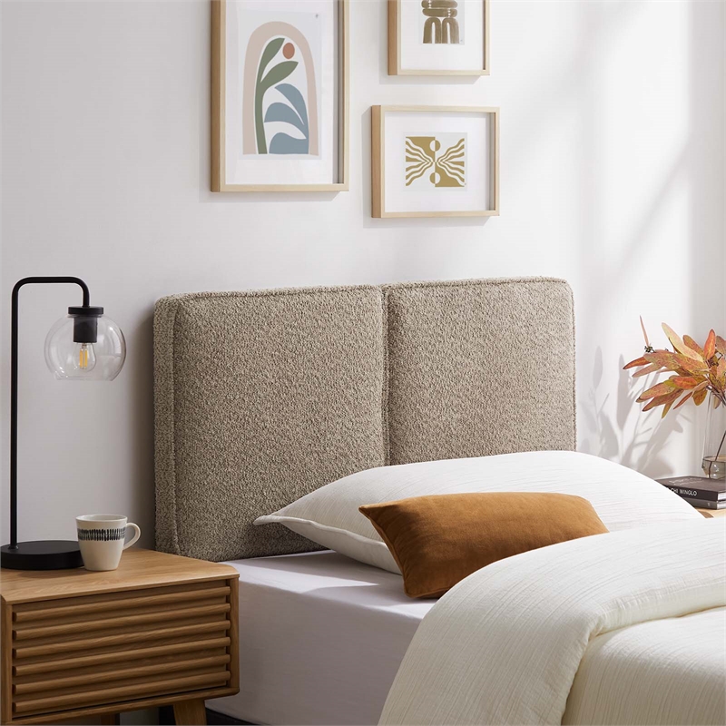 Lindee Boucle Fabric Twin Headboard in Oatmeal