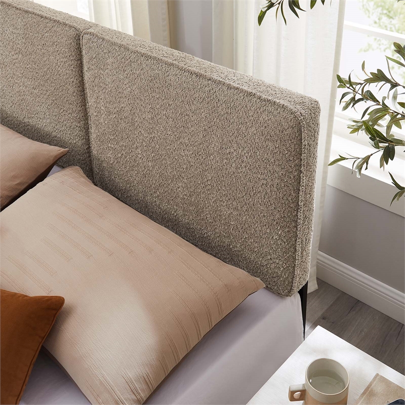 lindee boucle fabric full headboard in oatmeal