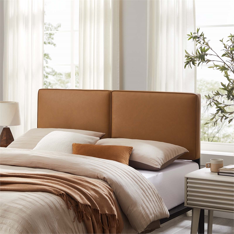 Lindee Vegan Leather Queen Headboard in Tan