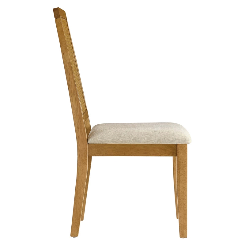 Faux Rattan and Wood Dining Side Chairs - Set of 2