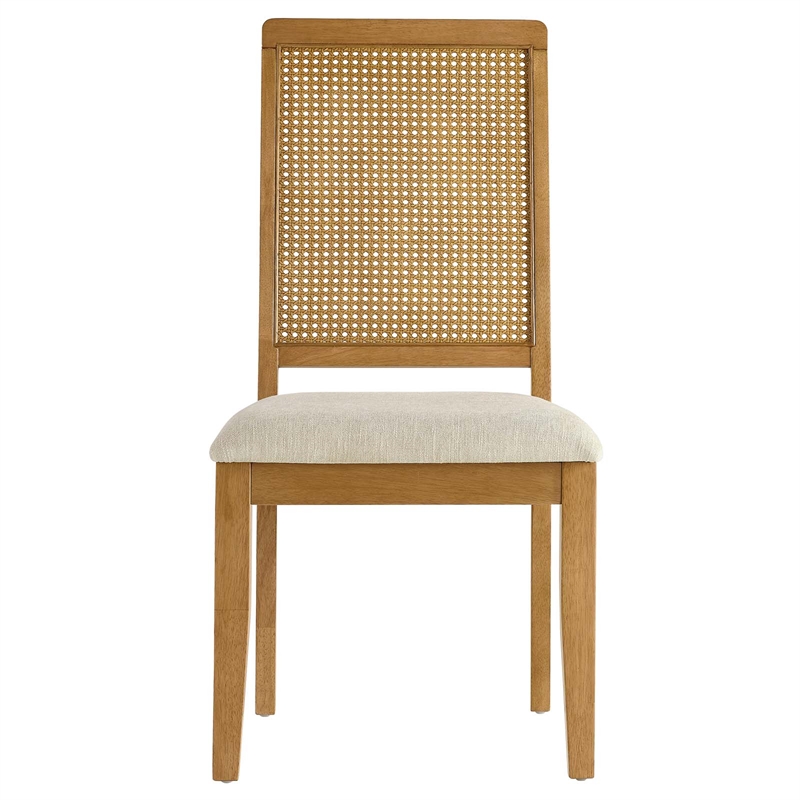 Faux Rattan and Wood Dining Side Chairs - Set of 2