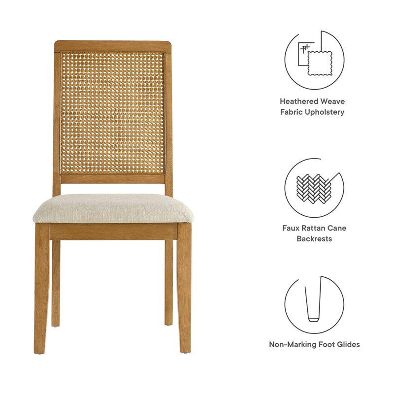 Faux Rattan and Wood Dining Side Chairs - Set of 2
