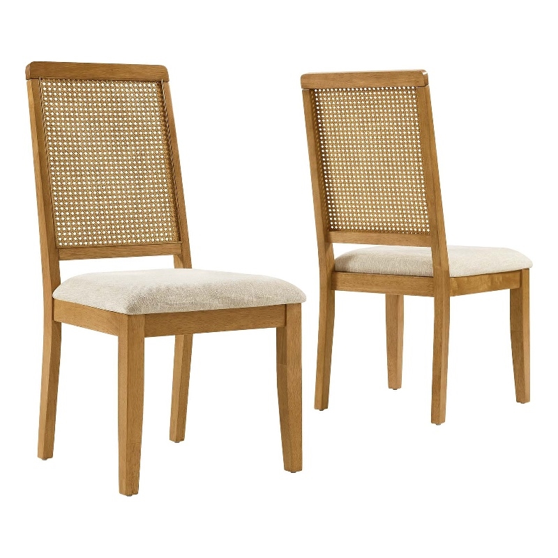 Faux Rattan and Wood Dining Side Chairs - Set of 2